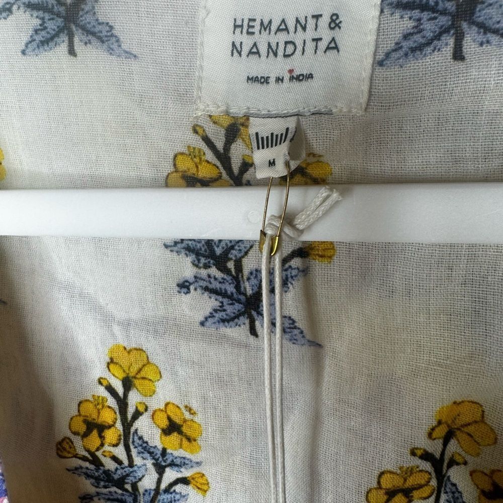 NWT HEMANT and NANDITA Dhea Crop Top Tie-Front Canary Yellow Boho Floral Medium - Picture 10 of 12